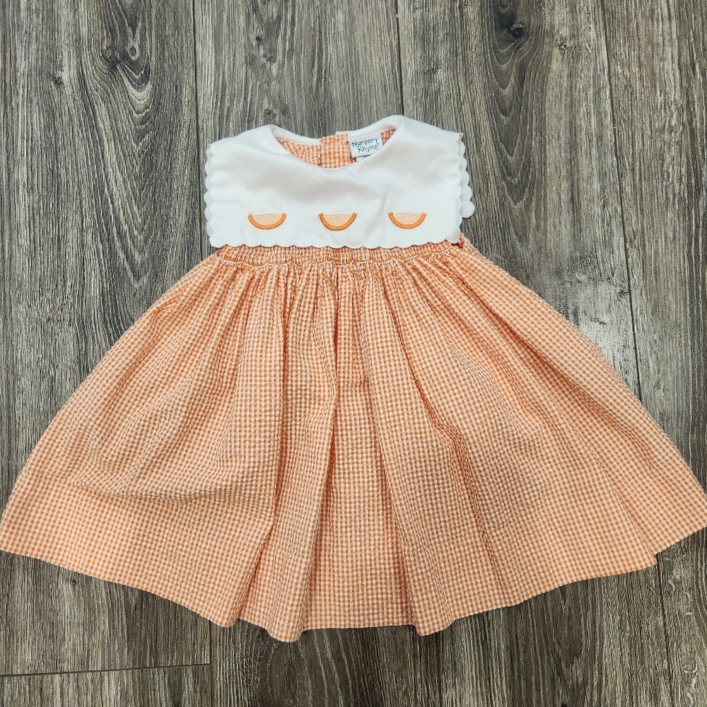 Vintage Nursery Rhyme Orange Seersucker Dress size 12M